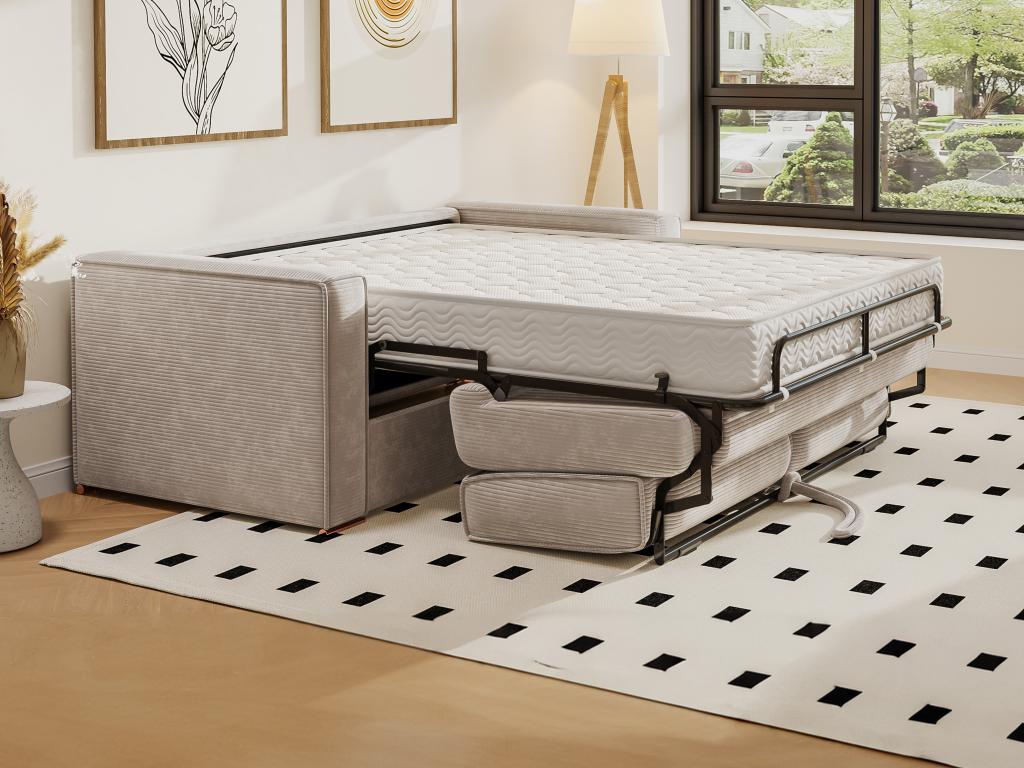 Laviecasa 3-seater express convertible sofa in beige corduroy - Sleeping area 140 cm wide - Mattress 22 cm Laviecasa ITDY63414