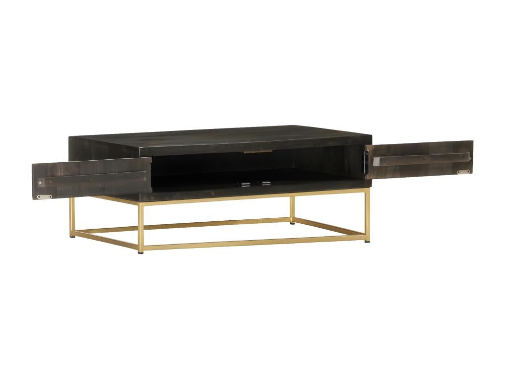 Black and gold coffee table, 90x50x35 cm, solid mango wood