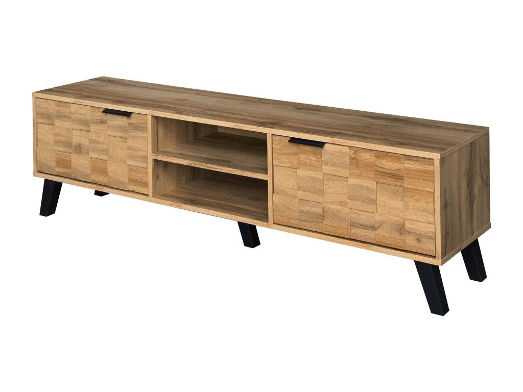 Modern TV stand with wood effect, 2 doors and 2 open compartments, 160x35x45cm, Dhaasti VUPE02356