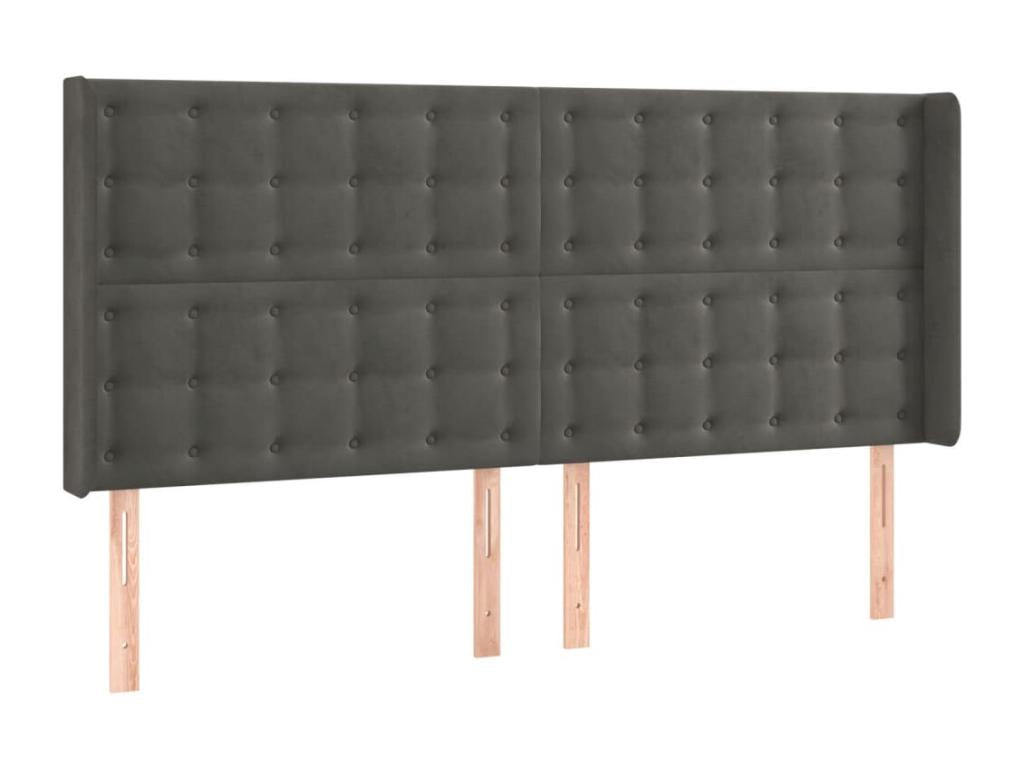 Headboard with wings, Dark Grey, 203x16x118/128 cm, Velvet, AUOM76450