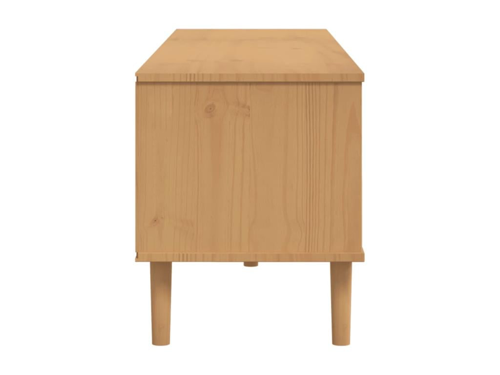 Meubiana TV stand, brown rattan look, 158x40x49cm, solid pine wood