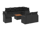 9-piece garden furniture set with cushions, black woven resin VRPK78980