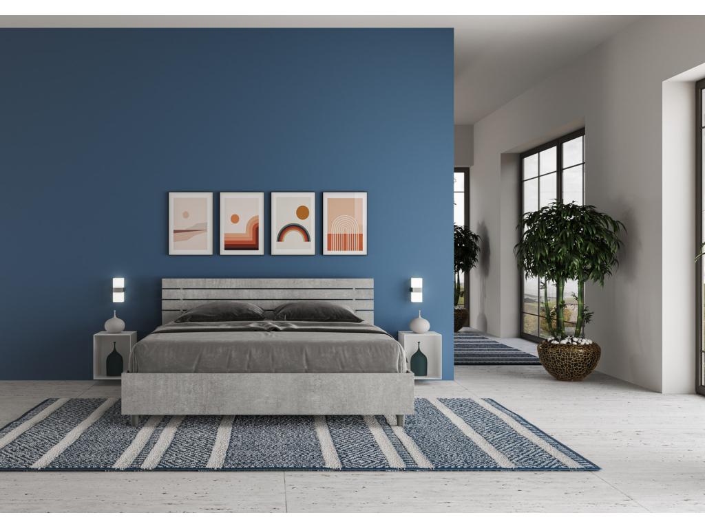 Bed with slatted base 160x190, straight headboard with concrete grey slats, Laviecasa TJPG65692