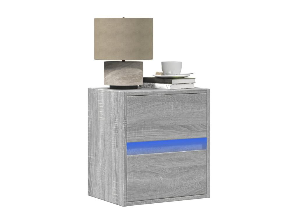 Wall-mounted bedside table with Meubianaères LED lights, grey.