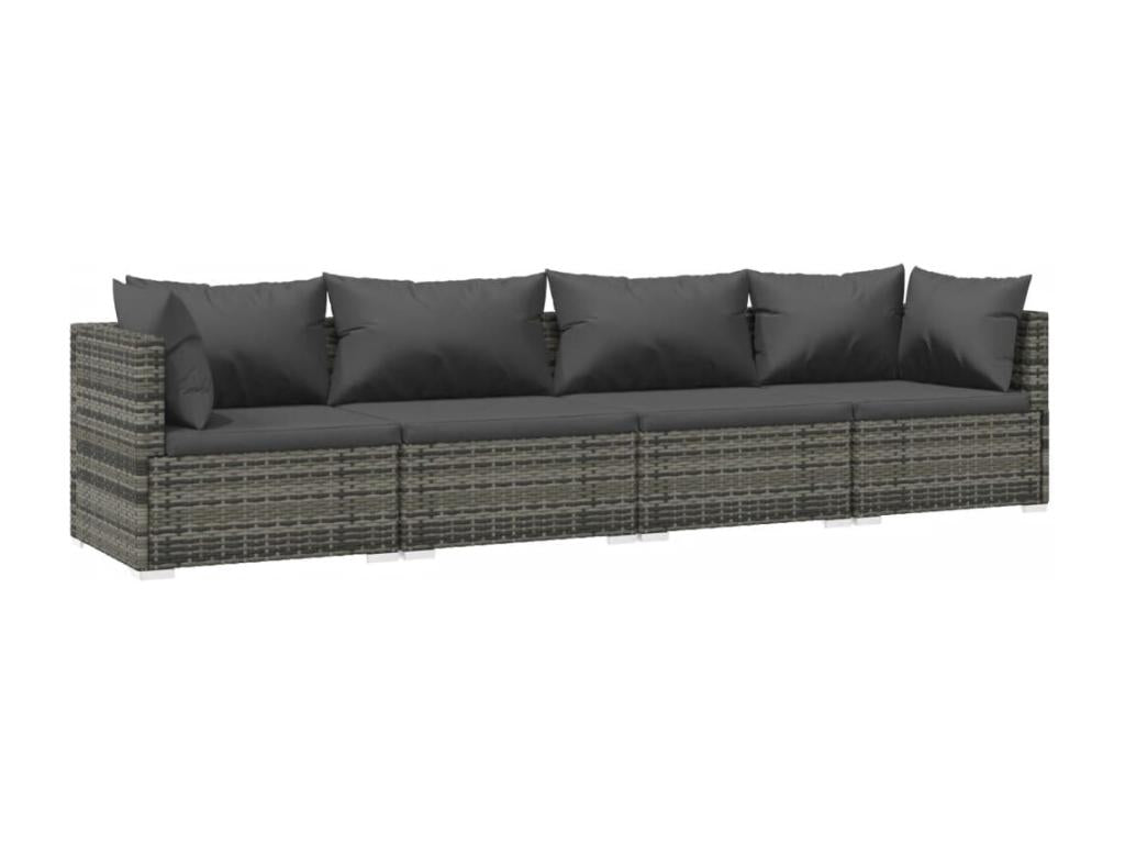 4-piece garden furniture set with cushions, grey woven resin