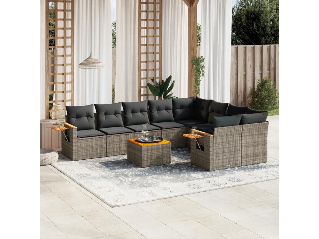 Garden furniture set with cushions, 10 pieces, grey woven resin CNFX14210