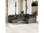 10-piece garden furniture set with cushions, grey woven resin