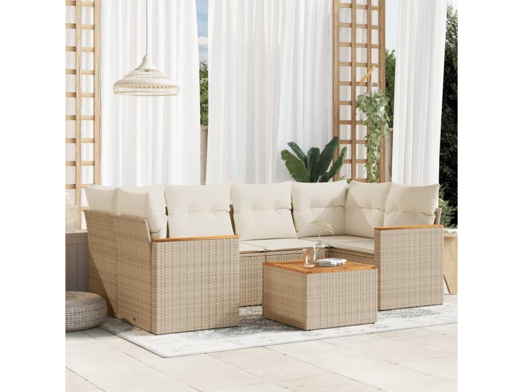 7-piece beige resin wicker garden furniture set with cushions RAPT19531