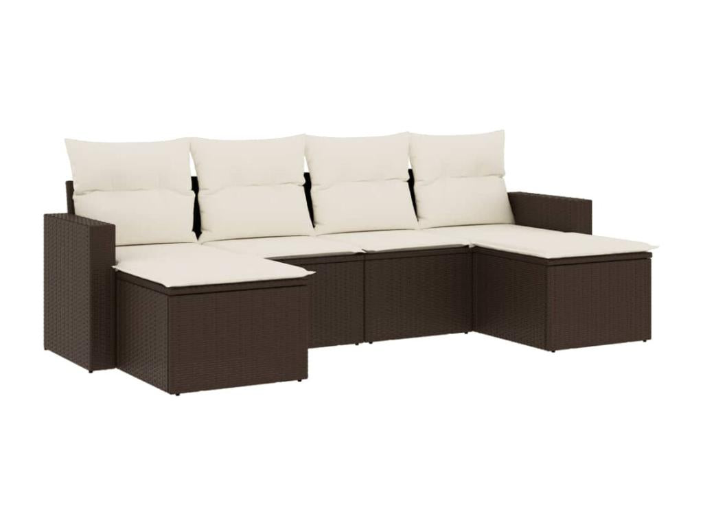 6-piece brown resin wicker garden furniture set with cushions TZQY30190