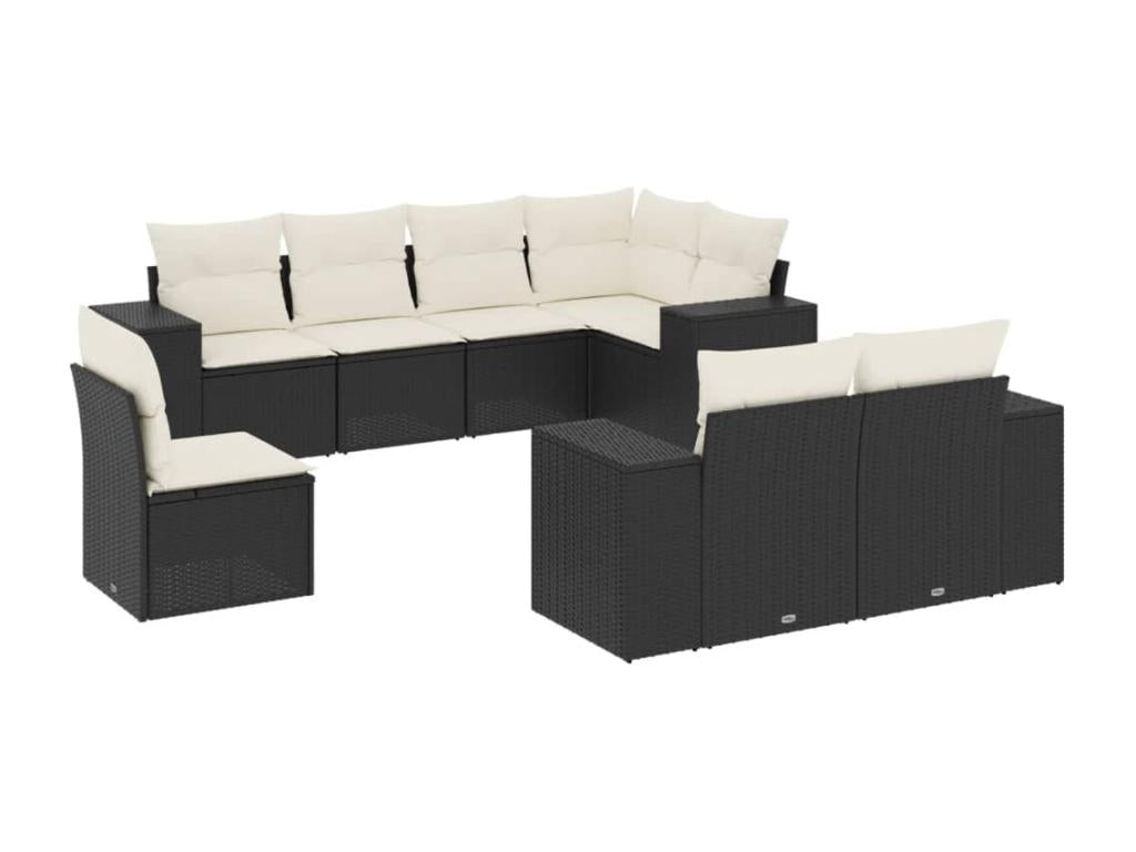 8-piece garden furniture set with cushions, black woven resin UVAX52512