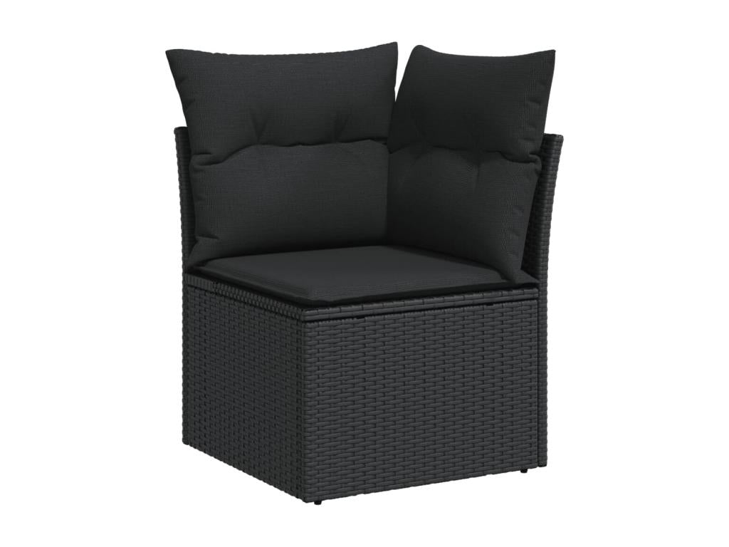 10-piece garden furniture set with cushions, black woven resin KRTP06704