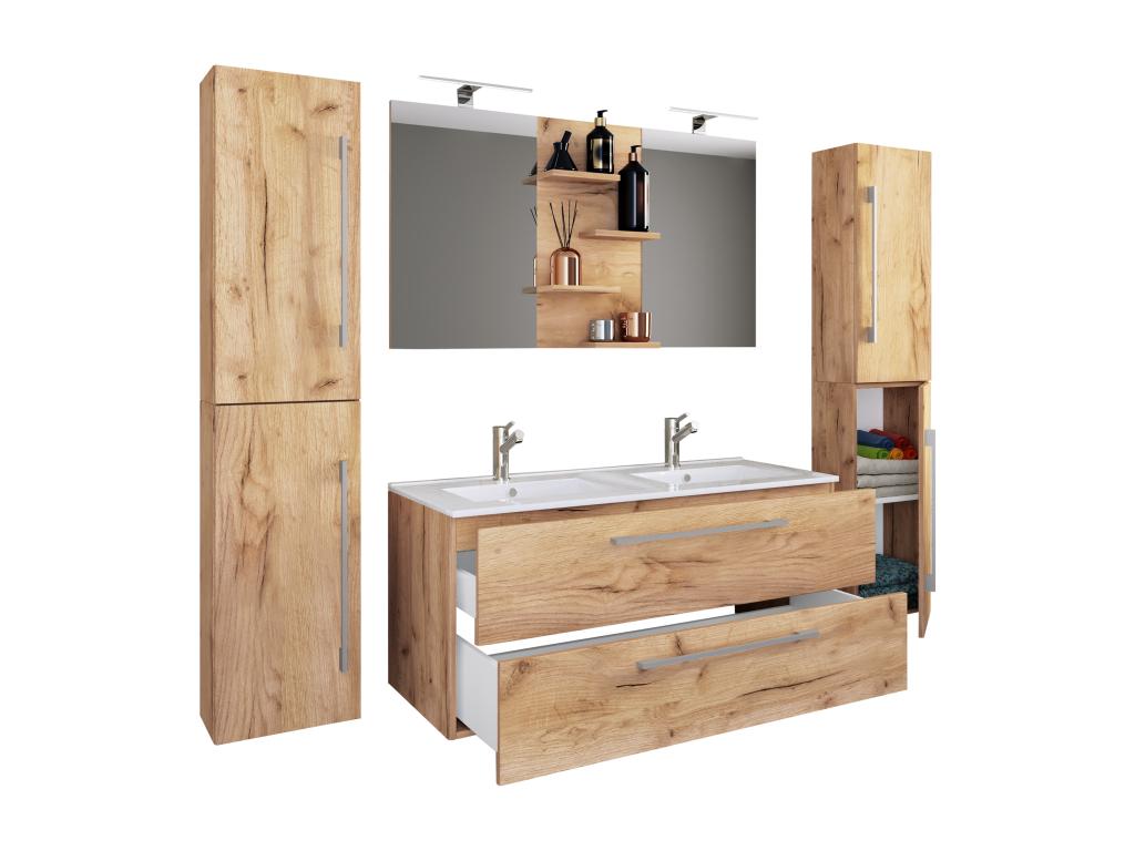 Laviecasa 5-piece double sink bathroom furniture set with Budasi sink and mirror, honey oak JEGX32520
