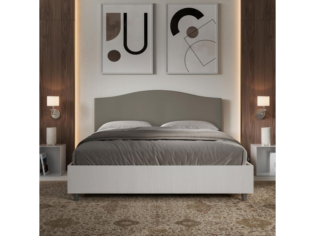 Meubiana 160x200 storage bed with white ash frame and cappuccino faux leather headboard