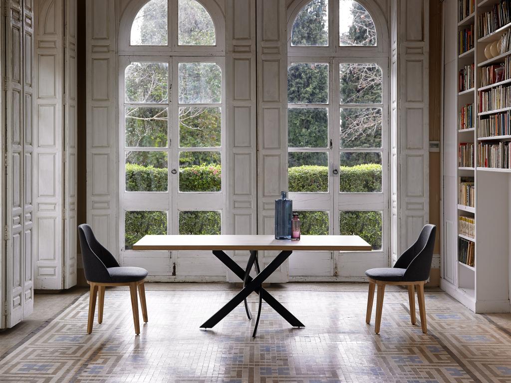 Meubiana rectangular table in walnut wood and black steel - Dimensions: L 160 x W 95 x H 75 cm