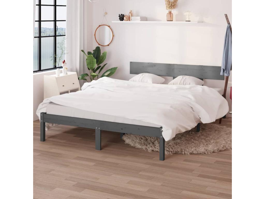 Grey Bed Solid Pine Wood 150x200 UK Meubiana 3
