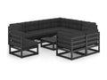 10-piece garden furniture set with cushions, black, solid pine wood
