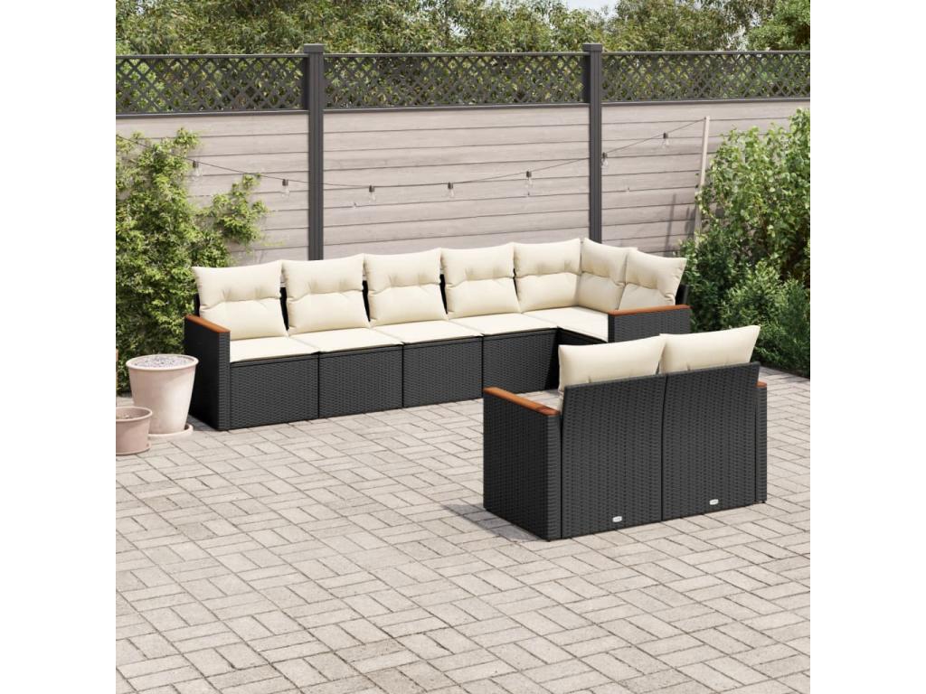 8-piece garden furniture set with cushions, black woven resin KDRI04232