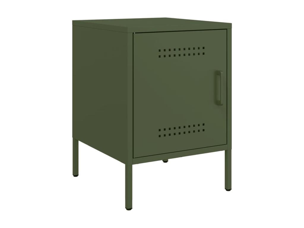 Olive green bedside table, 36x39x50.5 cm, steel