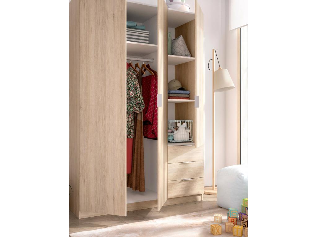 Laviecasa Wardrobe with Clothes Hanger for Bedroom, Wardrobe with 3 Hinged Doors and 3 Drawers, 121x52x184 cm, Oak, BWYH94947