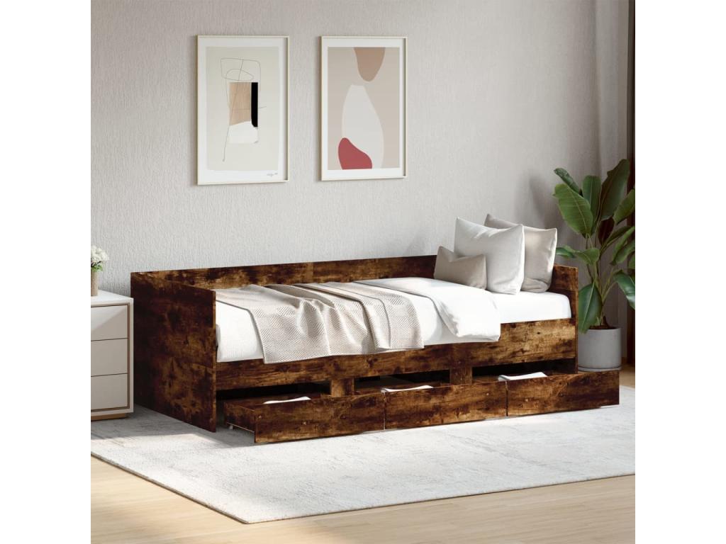 Daybed with drawers, without mattress, smoked oak, 100x200 cm PSUL81260