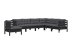 7-piece garden furniture set with cushions, black, solid pine wood, FLGK91142