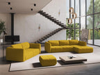 Panoramic corner sofa in chenille fabric - mustard - Meubiana