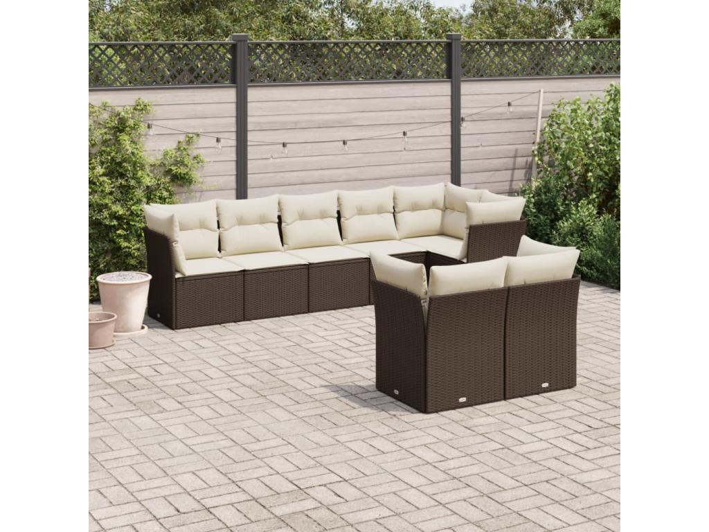8-piece garden furniture set with brown resin wicker cushions YMSO84021