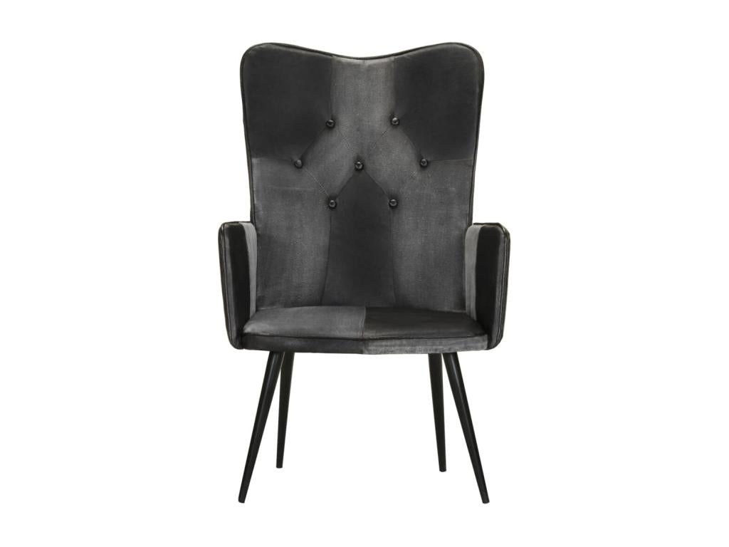 Wingback chair, black and grey, genuine leather, ELFC14146