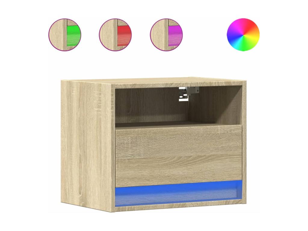 Wall-mounted bedside tables with LED lighting, 2 pieces, oak finish, Laviecasa BIDW30921