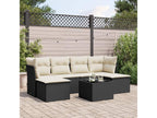 7-piece garden furniture set with cushions, black woven resin