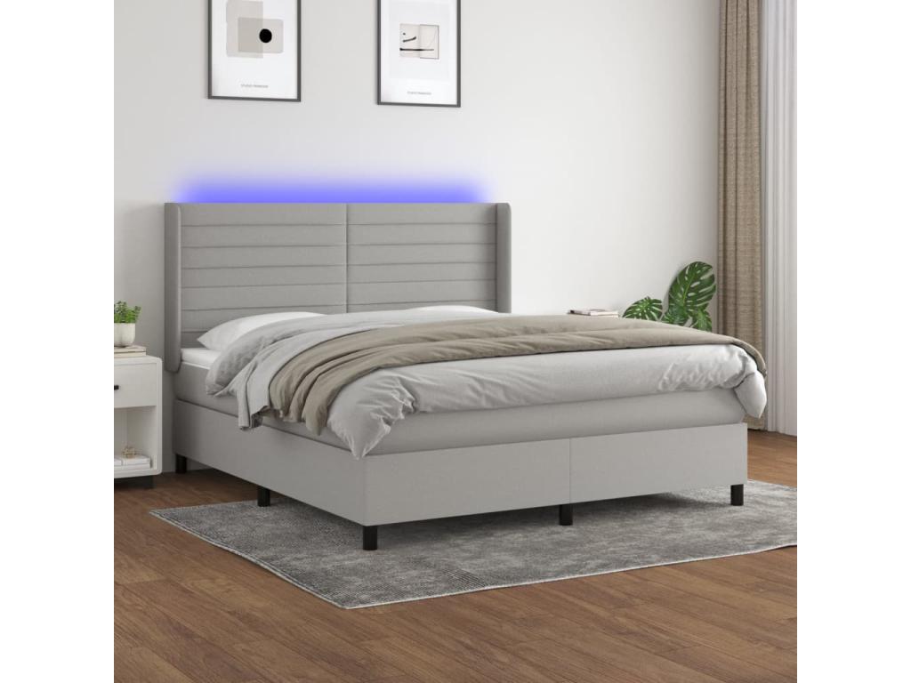 Meubiana bed base with LED light grey mattress, 180x200 cm, fabric