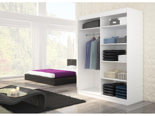 Meubiana 150cm Black Bedroom Wardrobe with 2 Sliding Doors in White Wood and Aluminium