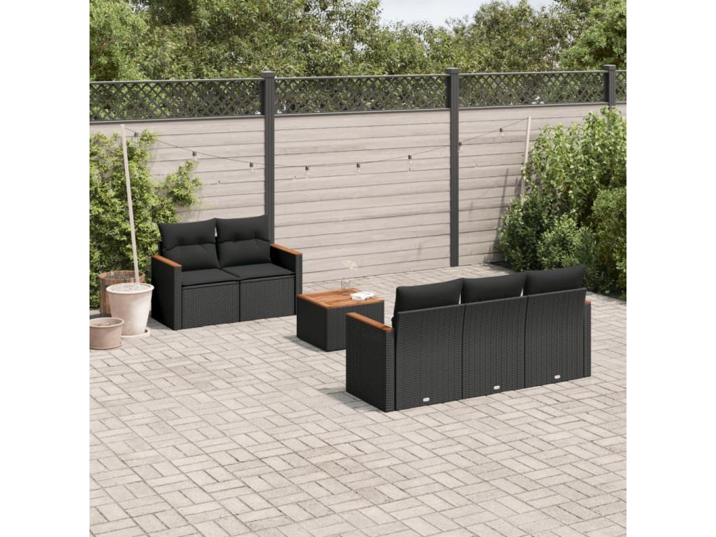 6-piece garden furniture set with cushions, black woven resin ULSO06130