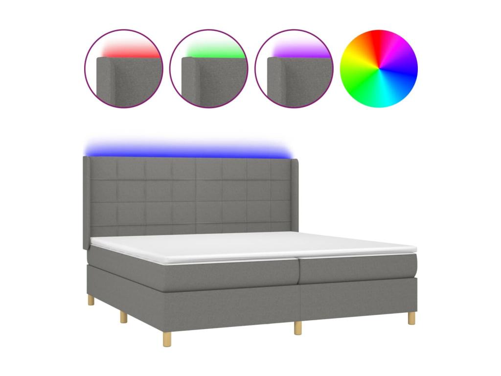 Upholstered bed base and mattress with LED lighting, Dark Grey, 200x200 cm, Fabric ZXKE76246
