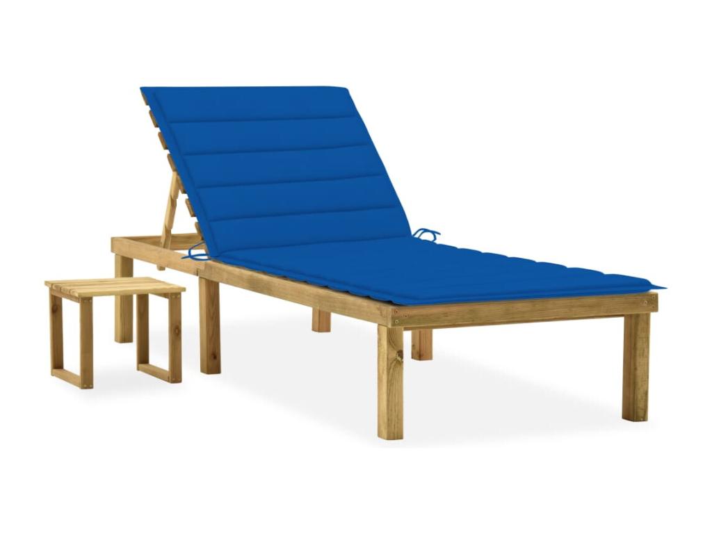 Garden chaise lounge with table and cushion, impregnated pine