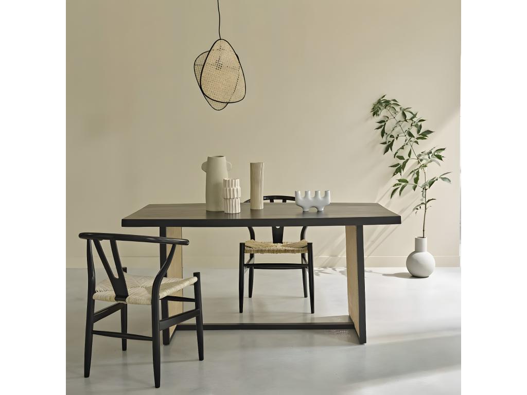 Solid mango wood and cane table for 6 people. ZPSD98293