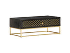 Black and gold coffee table, 90x50x35 cm, solid mango wood