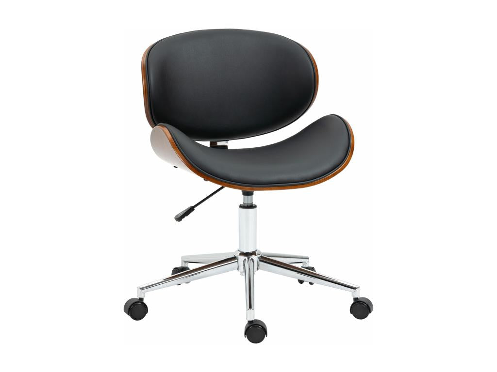 Laviecasa vintage design swivel office chair, adjustable, poplar wood, chrome-plated steel, black synthetic material, WIQC83938