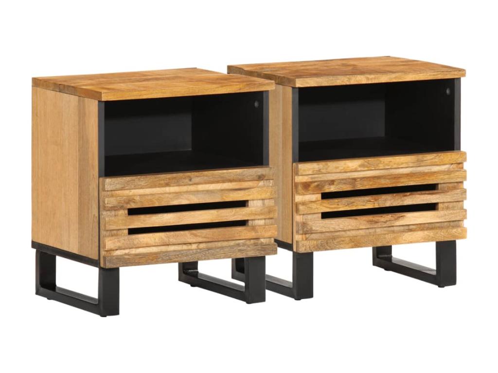 Bedside tables, 2 pieces, 40x34x46 cm, unfinished solid mango wood