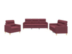 3-piece sofa set with cushions, burgundy red fabric