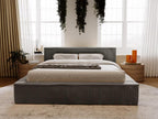 Upholstered bed with storage - 140x200 - double bed - ribbed - grey - Meubiana