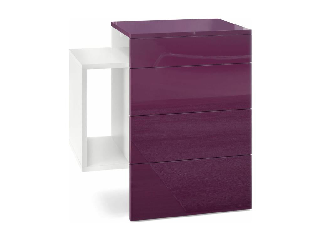 White Matte and Blackberry Lacquered Bedside Table (WxHxD) 60x63x36