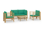 5-piece garden furniture set with green cushions by Meubiana
