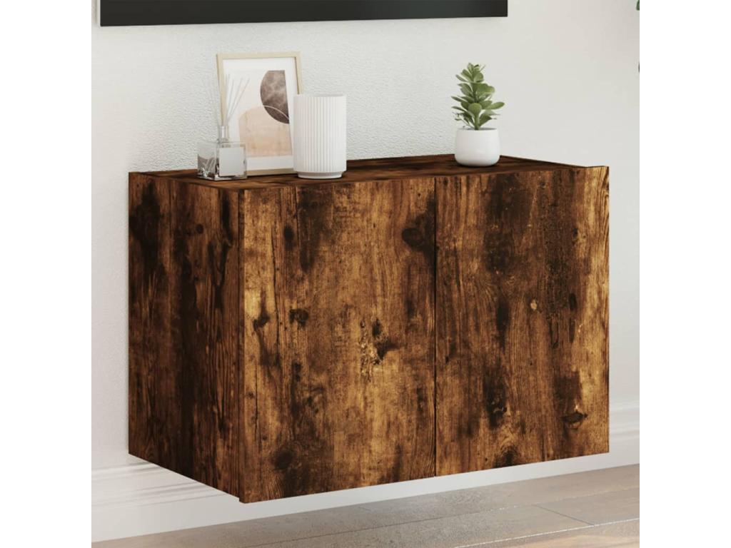 Laviecasaères wall-mounted TV unit with LED lighting, smoked oak finish, 60x35x41 cm, HMXO87266