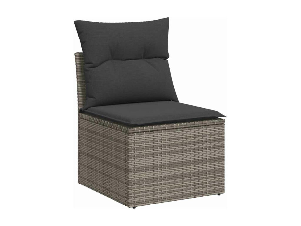 7-piece garden furniture set with cushions, grey woven resin JFBC16679