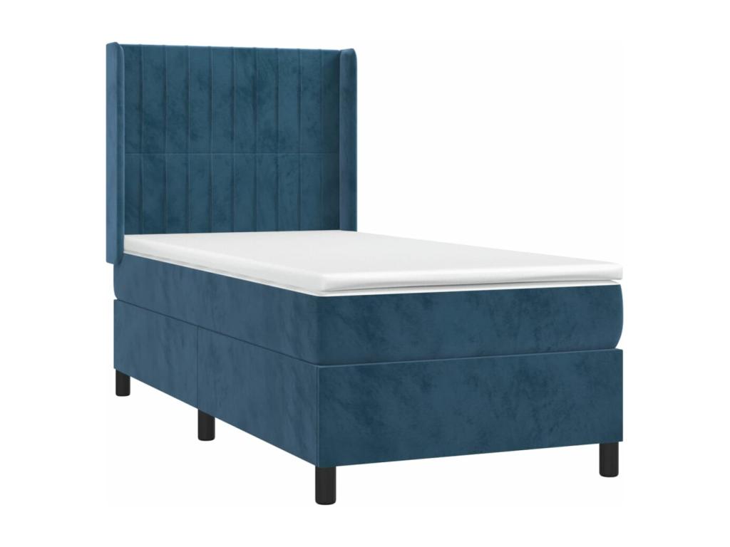 Upholstered bed base and mattress with LED lighting, dark blue, 80x200cm, velvet