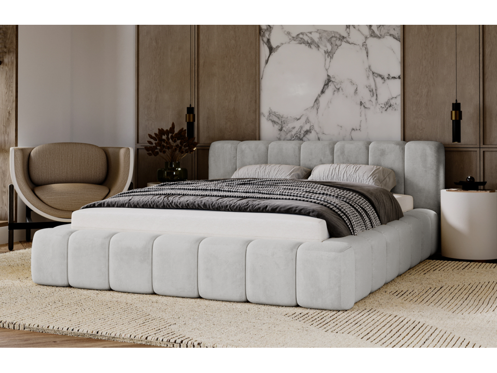 Meubiana Upholstered Bed 180x200 Meubiana - Adult Bed, Tufted Bed, Double Bed with Storage - Light Grey Meubiana Velvet 2218