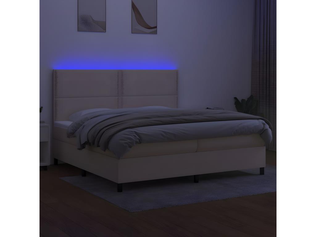 Upholstered bed base and mattress with LED lighting, Cream, 200x200 cm, Fabric ULAJ45765