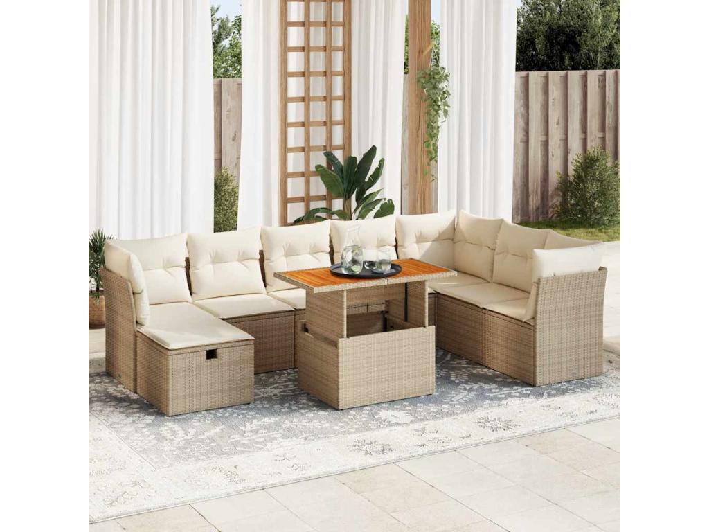 Laviecasa BRMP32272 9-piece beige resin wicker garden furniture set with cushions